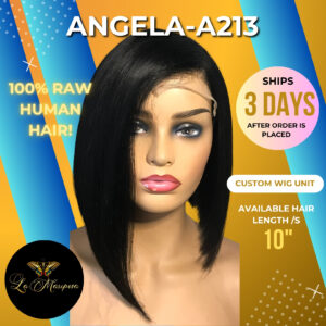 A213 ANGELA Raw Brazilian Straight #1B 5X5 Lace Closure Wig